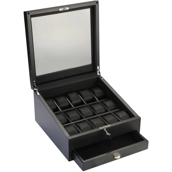 Volta Carbon Fiber 15 Wood Watch Case With Extra Storage Compartment