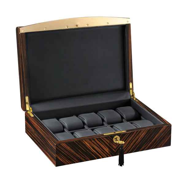 Volta 10-Piece High Gloss Ebony Wood Watch Case