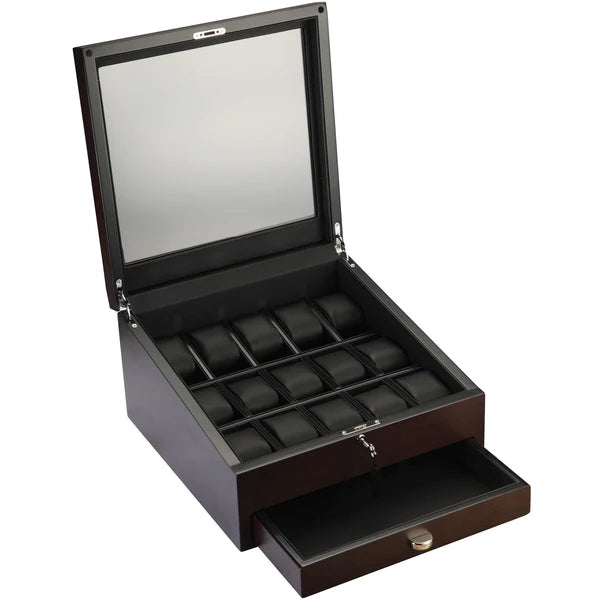 Volta Rustic Brown 15 Wood Watch Case With Extra Storage Compartment