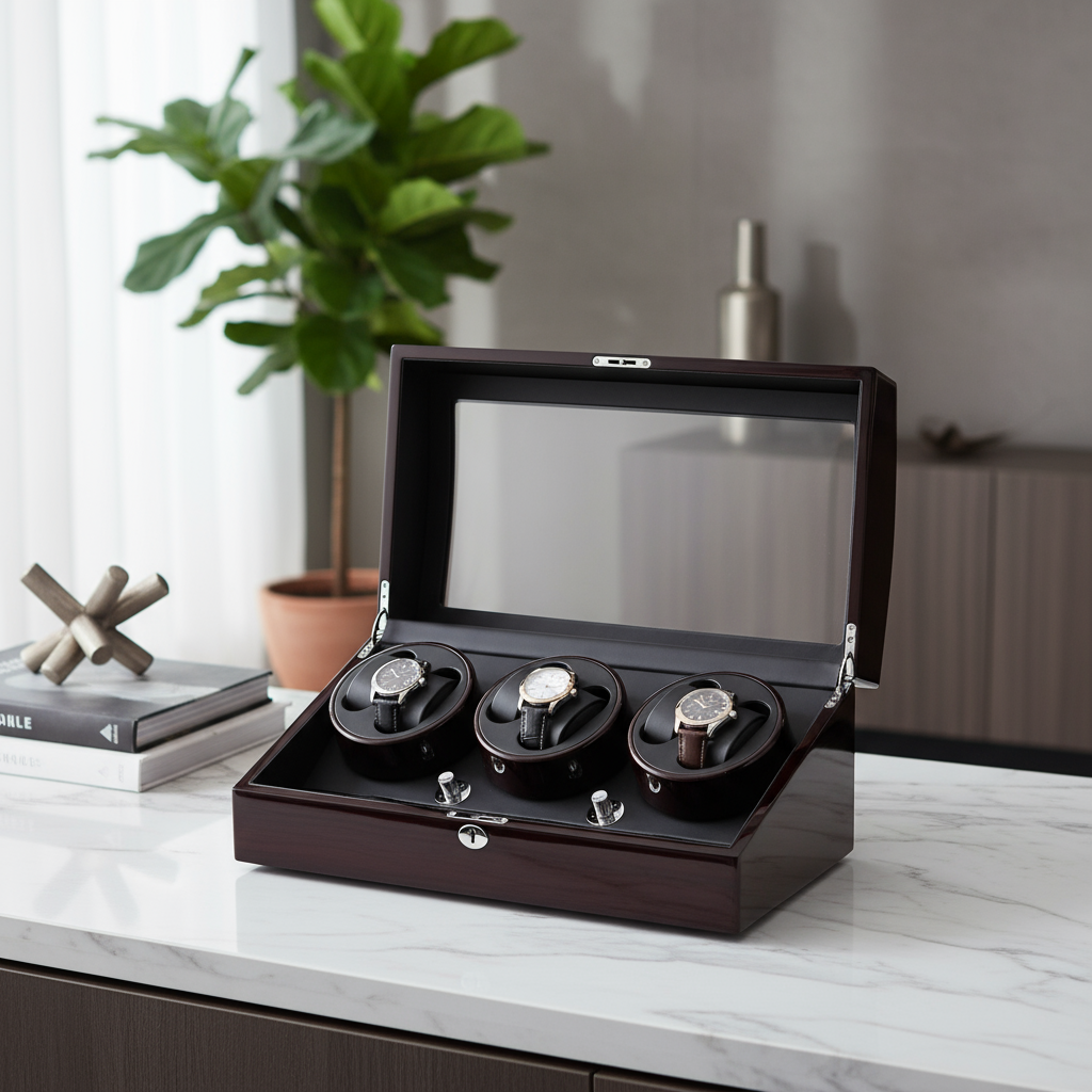 Diplomat Ebony Wood Six Watch Winder - Regular Setting