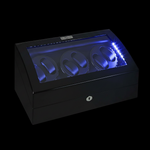Load image into Gallery viewer, Diplomat Black Edition Six Watch Winder with blue LED glow on black background