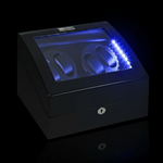 Load image into Gallery viewer, Diplomat Black Edition Four Watch Winder with blue LED glow on black background