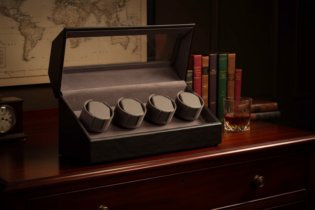Lifestyle - Diplomat Black Leather 4-Watch Winder