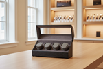 将图像加载到图库查看器中， Lifestyle - Diplomat Black Leather Four Watch Winder