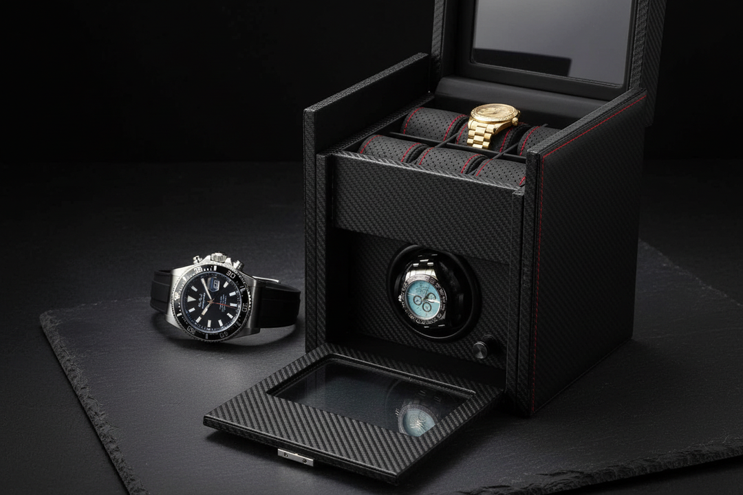 Lifestyle - Diplomat Modena Black Carbon Fiber 6-Watch Winder
