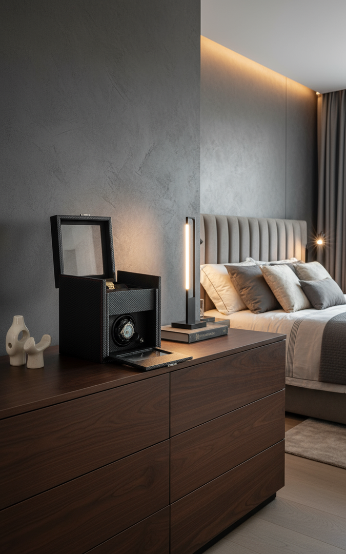 Luxury Bedroom with Carbon Fiber Watch Winder