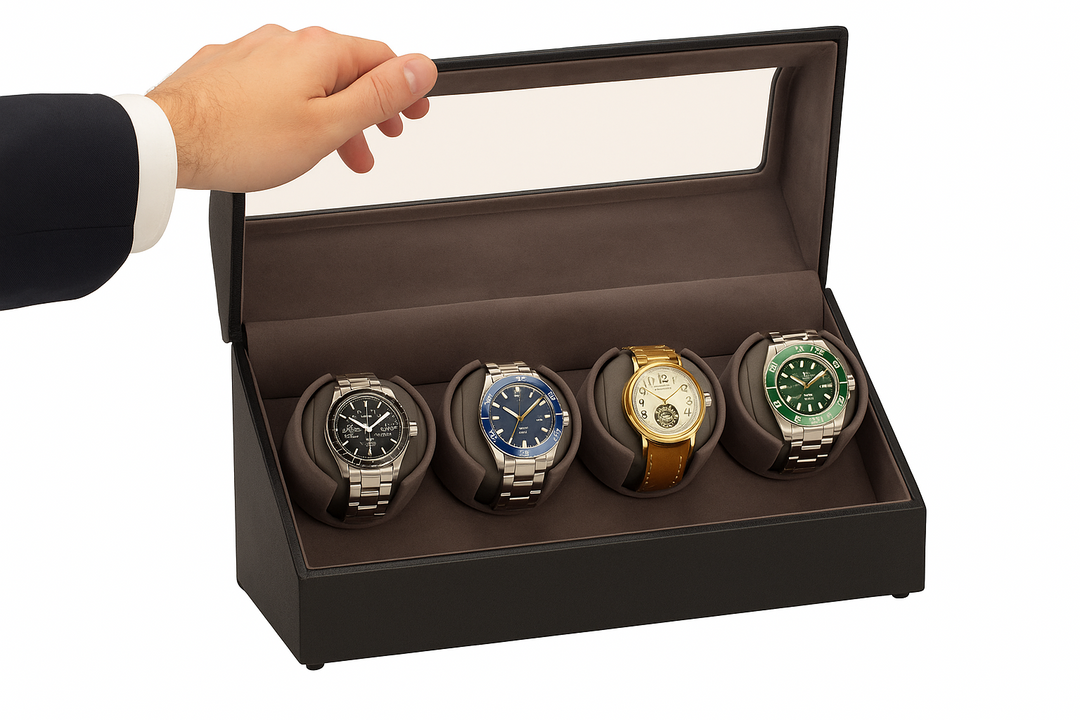 Diplomat Black Leather Watch Winder for Four Watches