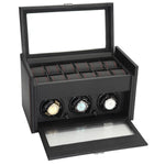 Load image into Gallery viewer, Diplomat Black Carbon Fiber Pattern 3 Watch Winder &amp; 12 Watch Additional Storage
