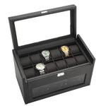 Load image into Gallery viewer, Diplomat Black Carbon Fiber Pattern 3 Watch Winder &amp; 12 Watch Additional Storage
