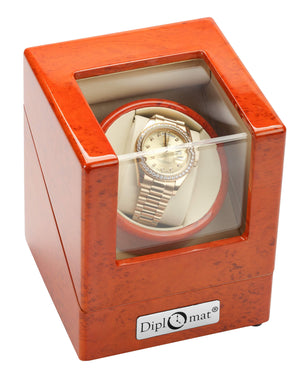 Diplomat burlwood Single Watch Winder For Large Faced Watches by WatchBoxCo