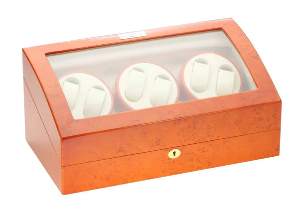 Diplomat Burl Wood Eight Watch Winder - Premium Diplomat Watch Winder for Luxury Timepieces - Watch Box Co.