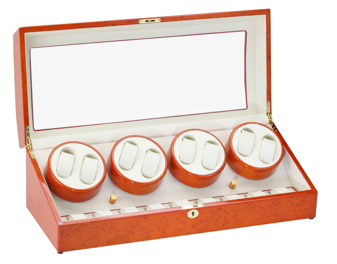 Diplomat Burl Wood Eight Watch Winder - Premium Diplomat Watch Winder for Luxury Timepieces