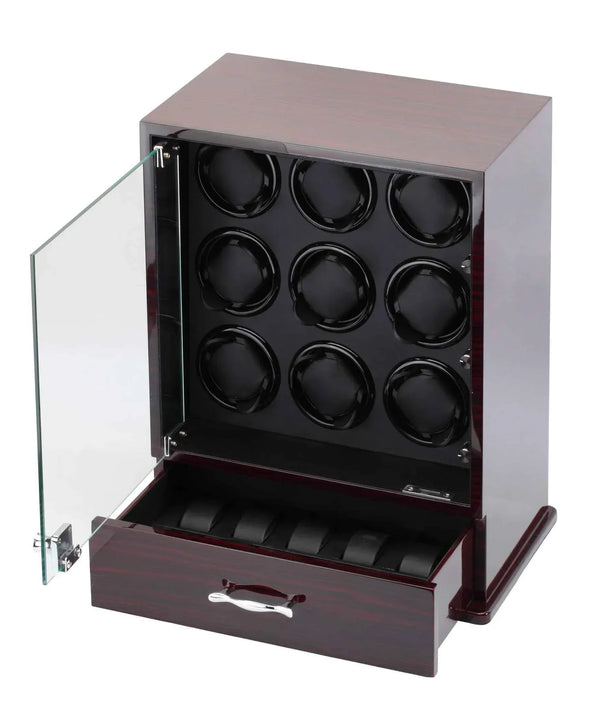 Diplomat Estate Collection Ebony Wood Watch Winder for Nine Watches - Watch Box Co.