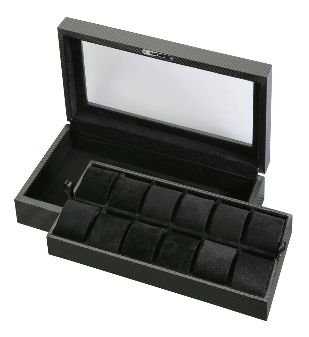 (12) Diplomat Carbon Fiber Watch Box With Clear Top - Watch Box Co. - 3