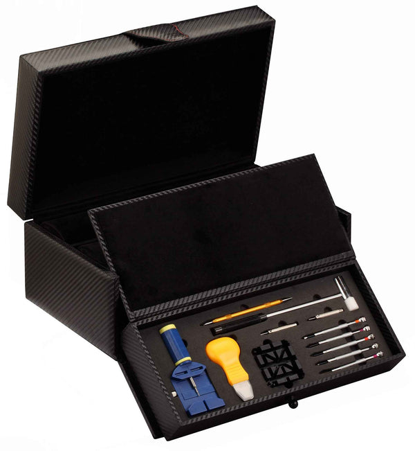 Diplomat 10-Piece Carbon Fiber Watch Case with Tool Kit Drawer