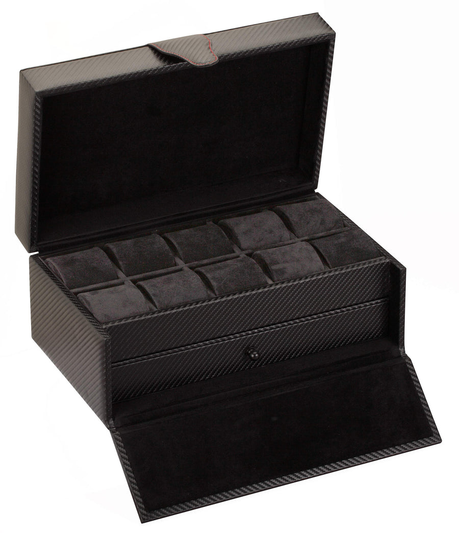 Diplomat 10 Carbon Fiber Watch Box With Watch Tool Kit - Watch Box Co. - 1