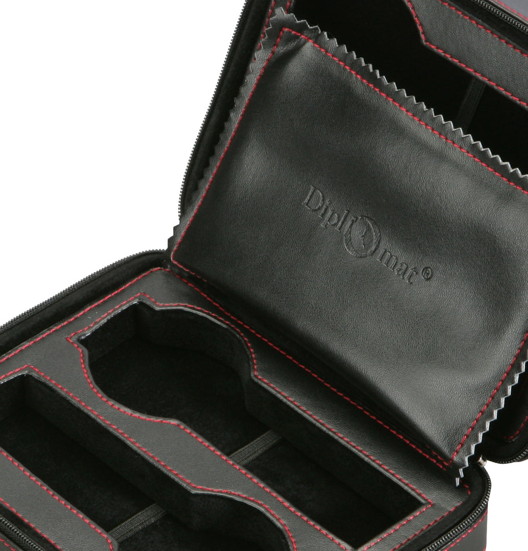 Diplomat Black Leather 4 Watch Travel Case - Watch Box Co. - 3