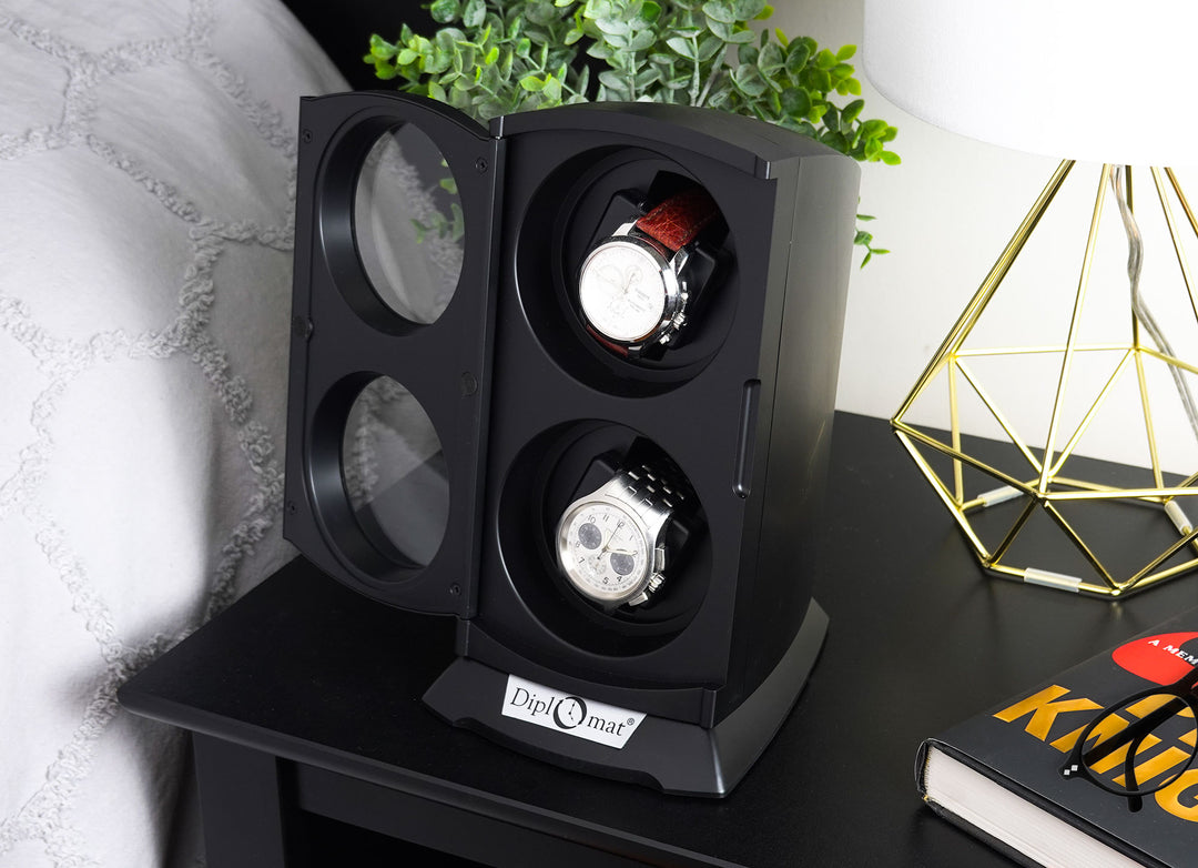 Diplomat Matte Black Double Watch Winder Tower