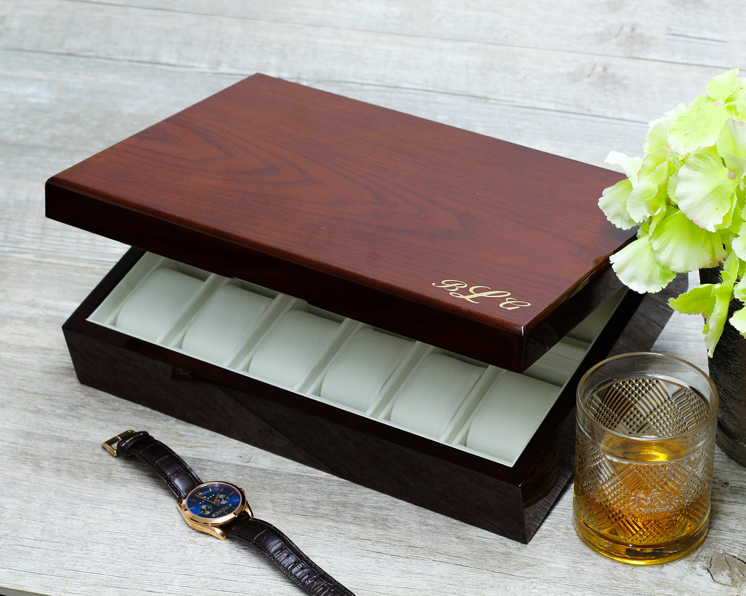 Cream Interior Diplomat Genuine Mahogany Wood Watch Box