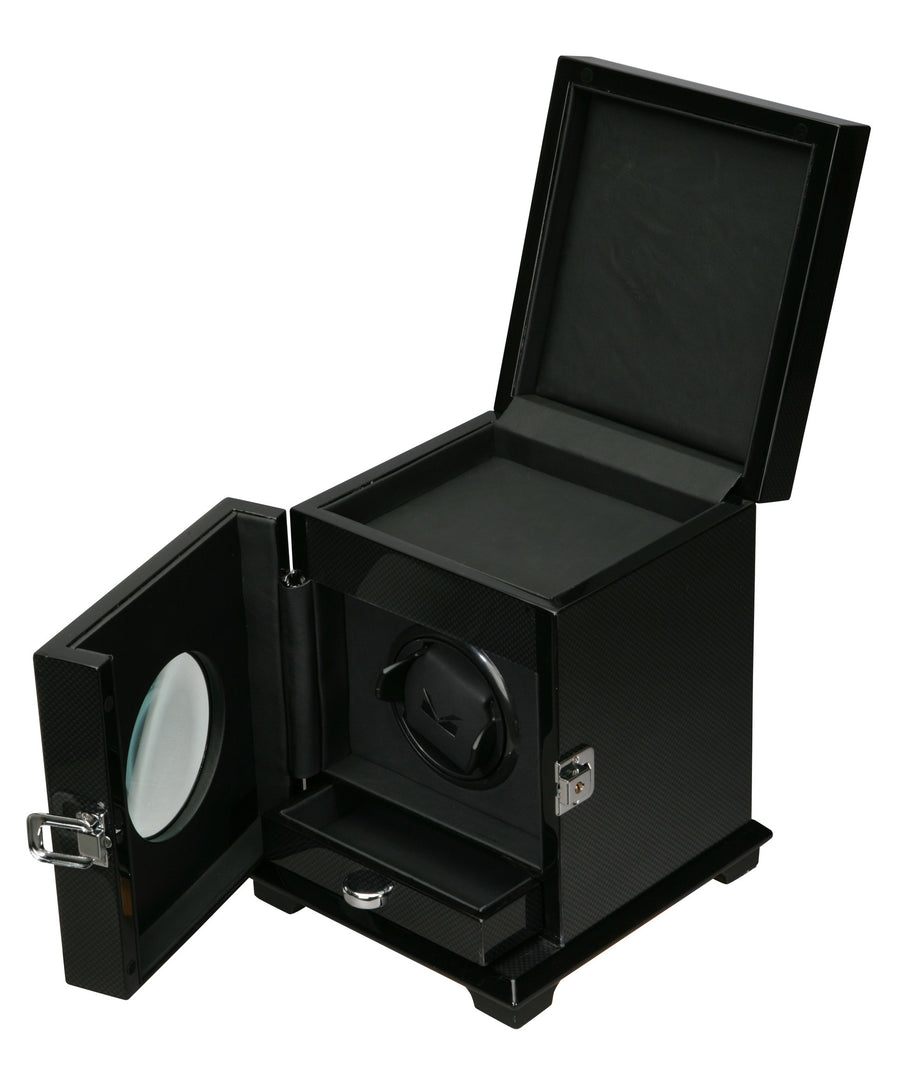 Volta Carbon Fiber Single Watch Winder w/ Storage - Watch Box Co. - 1