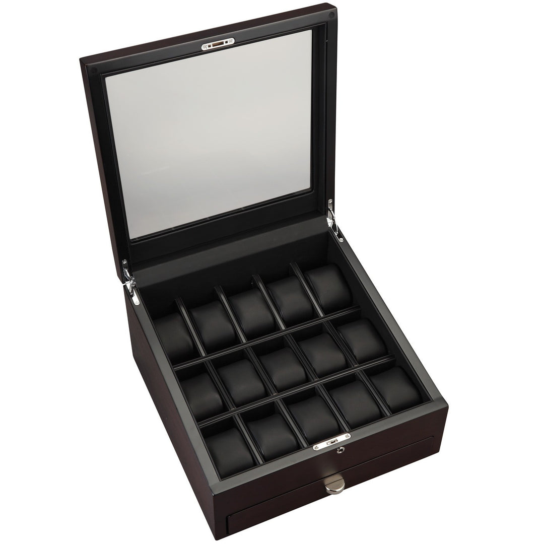 Volta Carbon Fiber 15 Wood Watch Case With Extra Storage Compartment - Watch Box Co. - 2