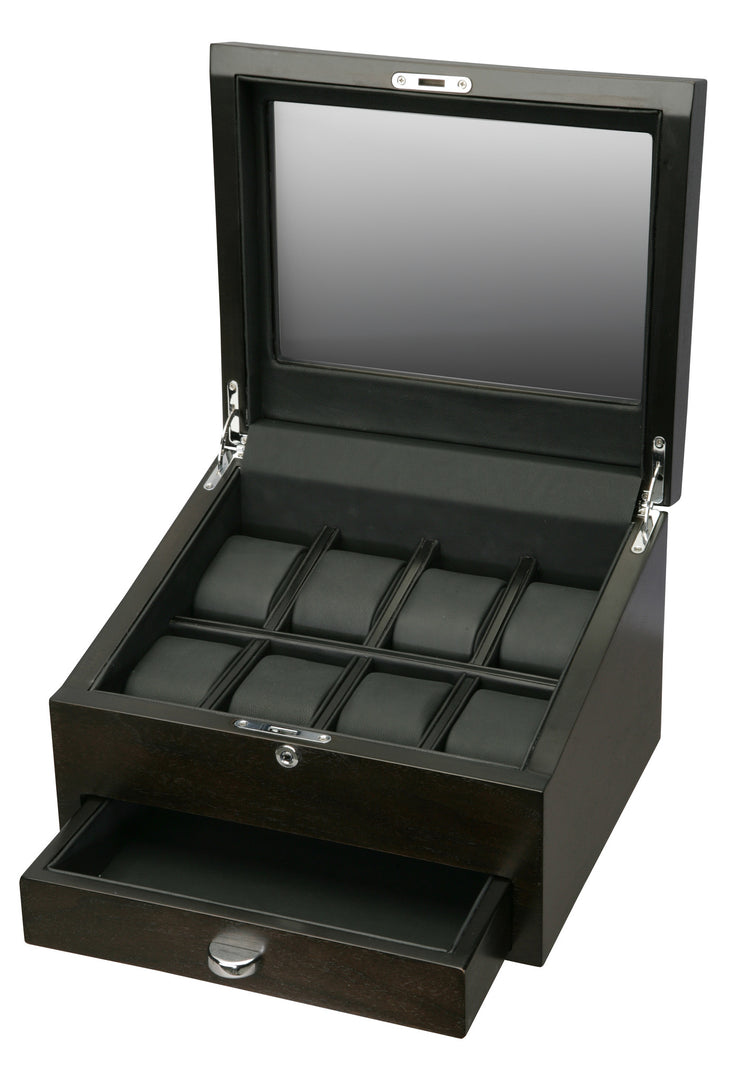 Volta Rustic Brown 8 Wood Watch Case With Extra Storage Compartment - Watch Box Co. - 2