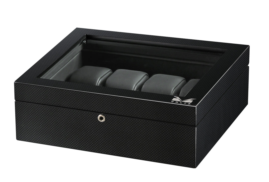 Volta 8 Carbon Fiber Watch Box With Glass Top - Watch Box Co. - 2