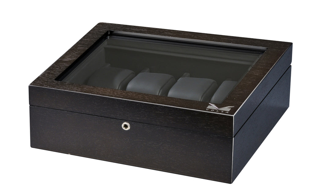 Volta Rustic Brown 8 Wood Watch Case With Glass Top - Watch Box Co. - 2