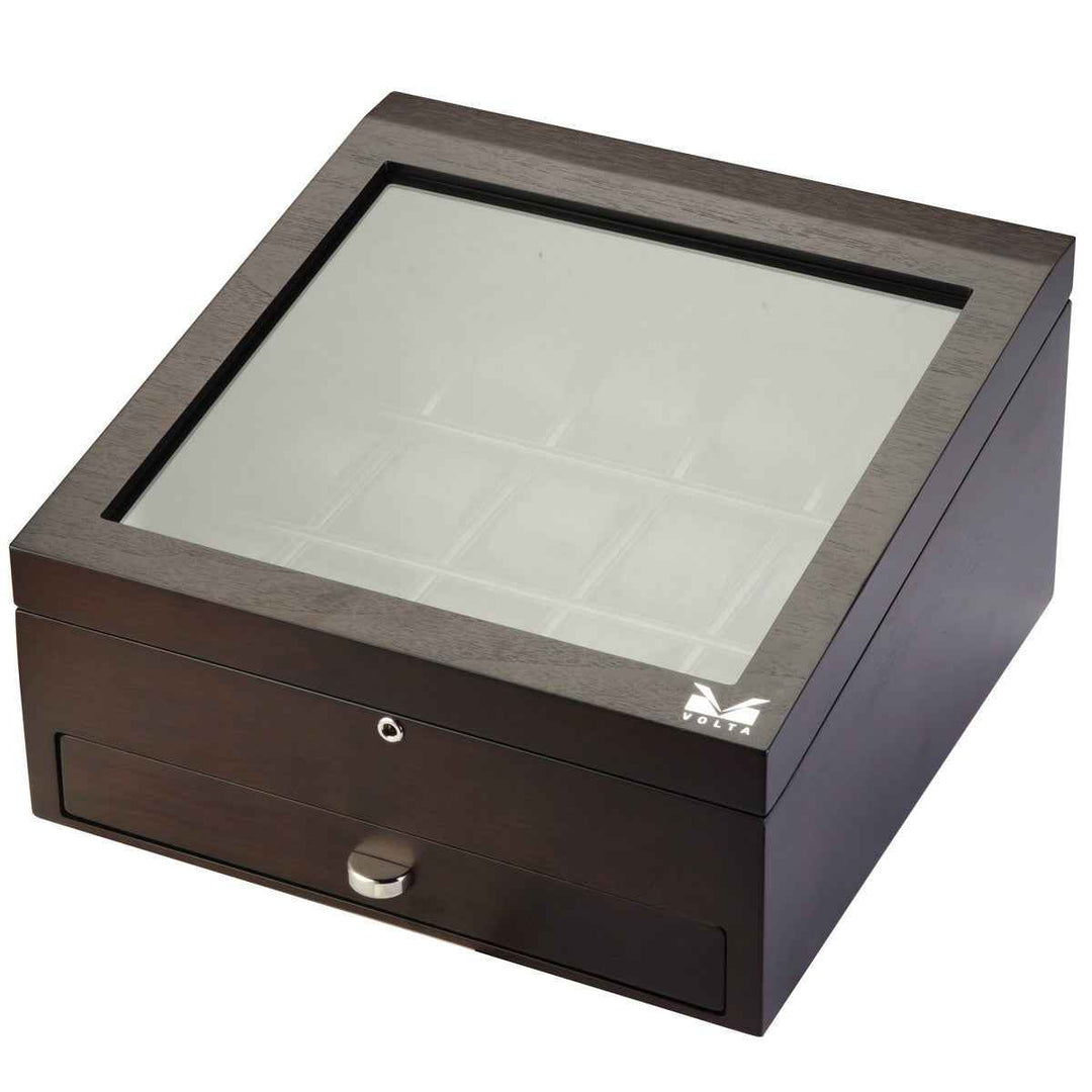 Volta 15 Compartment Wood Watch Box with Extra Storage for Organized Timepieces