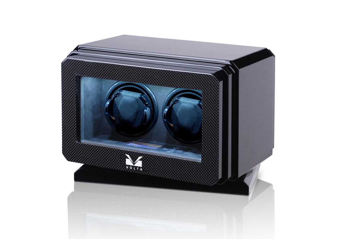Volta Carbon Fiber Double Watch Winder with Rotation Base - Watch Box Co. - 1