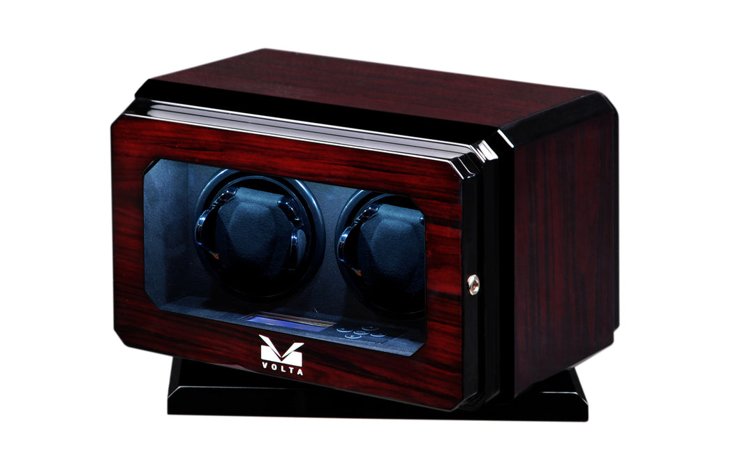 Volta Dark Rosewood Double Watch Winder with Rotation Base - Watch Box Co. - 1