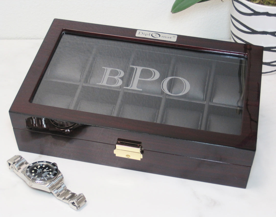 (10) Diplomat Ebony Wood Watch Box - Watch Box Co. - 3