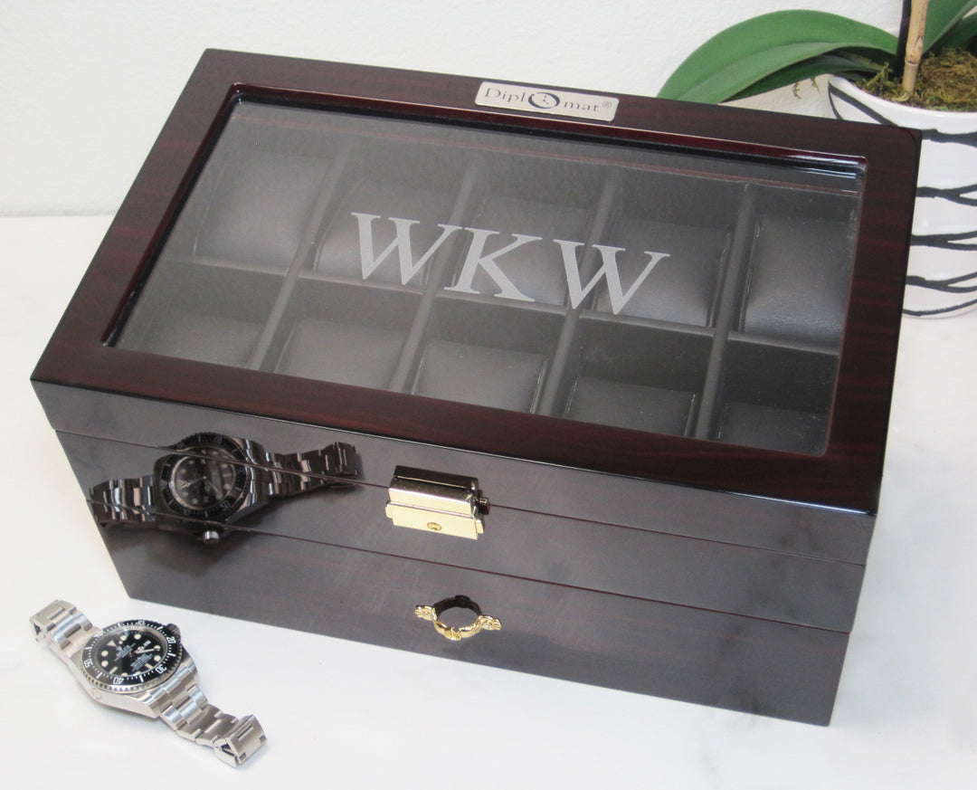 (20) Diplomat Dark Ebony wood Watch Box - Watch Box Co. - 3