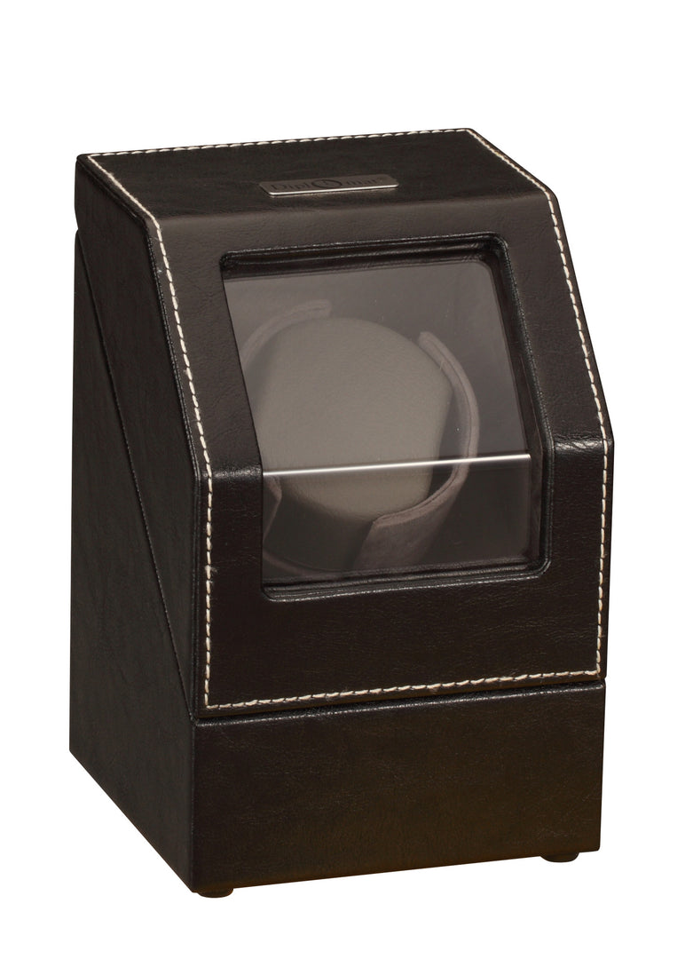 Diplomat Black Leather Single Watch Winder with Stitch Trim - Watch Box Co. - 1