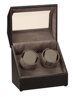 Load image into Gallery viewer, Diplomat Black Leather Double Watch Winder with Stitch Trim - Watch Box Co. - 1
