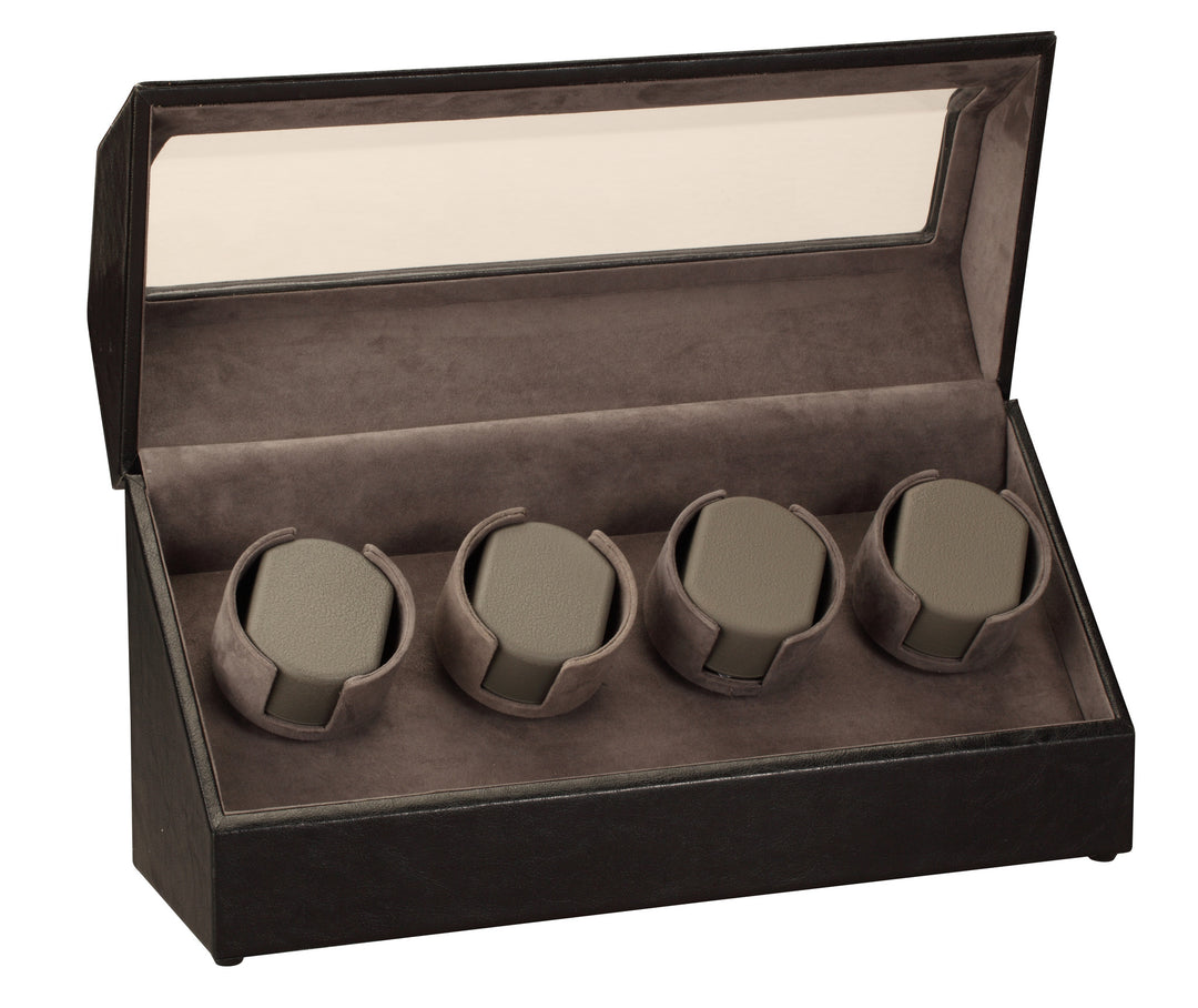 Diplomat Black Leather Four Watch Winder - Watch Box Co. - 1