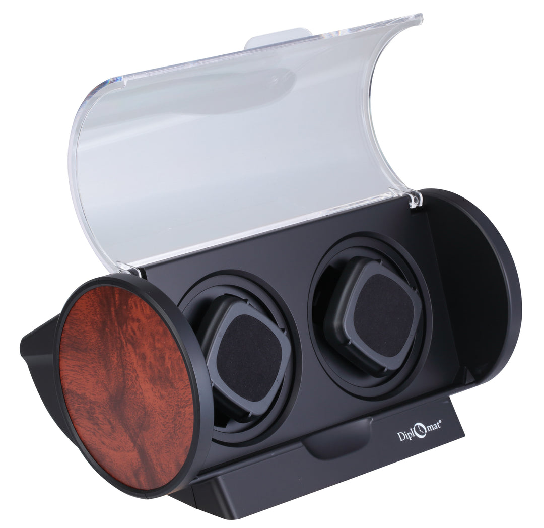Diplomat Rogue Double Watch Winder with Burl Wood Accent