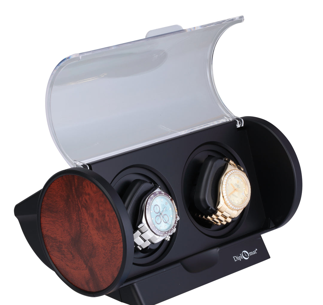 Diplomat Rogue Double Watch Winder with Burl Wood Accent