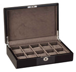 Load image into Gallery viewer, Diplomat 10-Piece Black Wood Watch Storage Case – Carbon Fiber Accents
