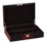 Load image into Gallery viewer, Diplomat 10 Piano Black Wood Watch Case With Cherry Wood Accent Trim - Watch Box Co. - 1