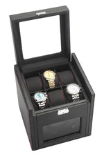 Load image into Gallery viewer, Diplomat Black Carbon Fiber Pattern Single Watch Winder &amp; 6 Watch Additional Storage