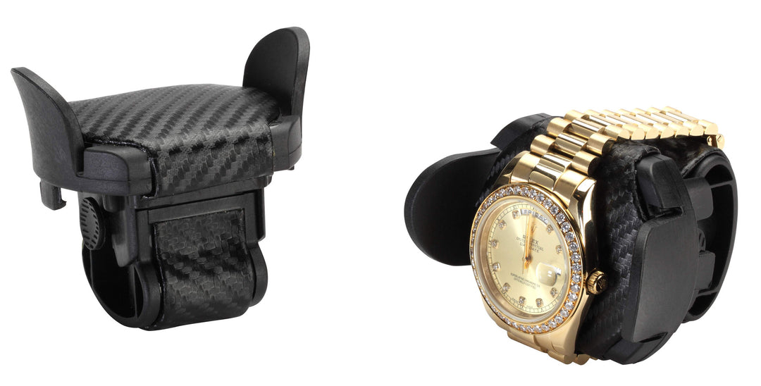 Diplomat Black Carbon Fiber Pattern Single Watch Winder & 6 Watch Additional Storage