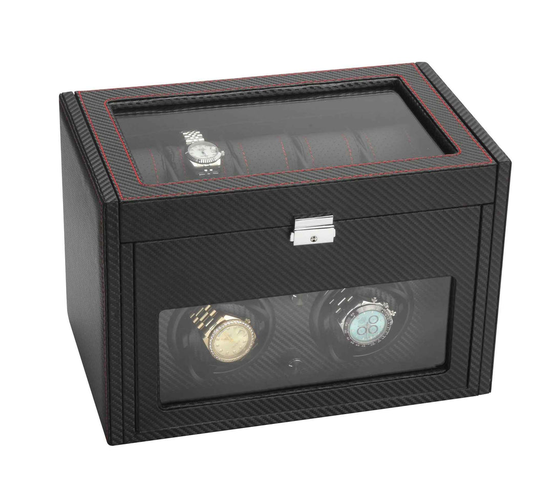 Diplomat Modena Black Carbon Fiber Watch Winder with 10-Watch Storage