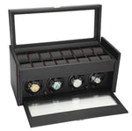 Load image into Gallery viewer, Diplomat Black Carbon Fiber Pattern Four Watch Winder &amp; 16 Watch Additional Storage