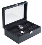 Load image into Gallery viewer, (10) Carbon Fiber Pattern Leather Watch Box with Glass Top - Watch Box Co. - 1