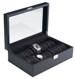 Load image into Gallery viewer, (10) Carbon Fiber Pattern Leather Watch Box with Glass Top - Watch Box Co. - 1
