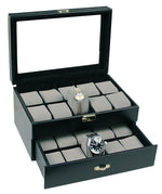 Load image into Gallery viewer, (20) Black Leather Watch Box with Clear Glass Top - Watch Box Co. - 1
