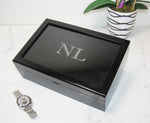Load image into Gallery viewer, (10) Piano Black Wood Watch Box with Glass Top
