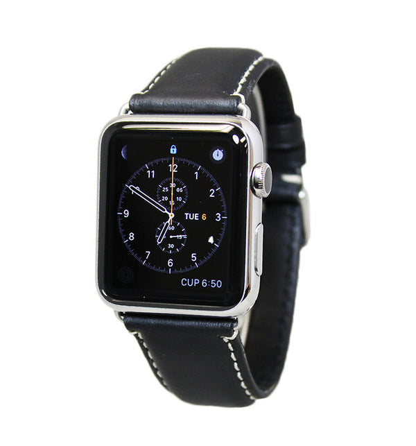 Mitri Genuine Leather Black Watch Strap With Contrast Stitching For Apple Watch - Watch Box Co. - 1