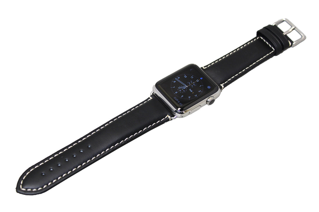 Mitri Genuine Leather Black Watch Strap With Contrast Stitching For Apple Watch - Watch Box Co. - 2